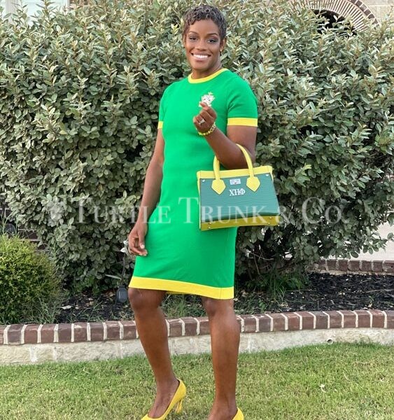 Chi Eta Phi Green Short Sleeve Knit Dress with Sheild Midi