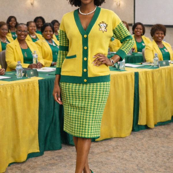 2026 Chi Eta Phi Green and Yellow Houndstooth Sweater Set